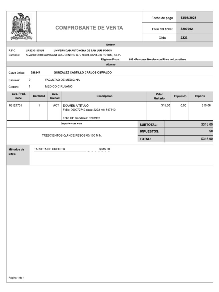 Pago Titulo 1 Oficial | PDF