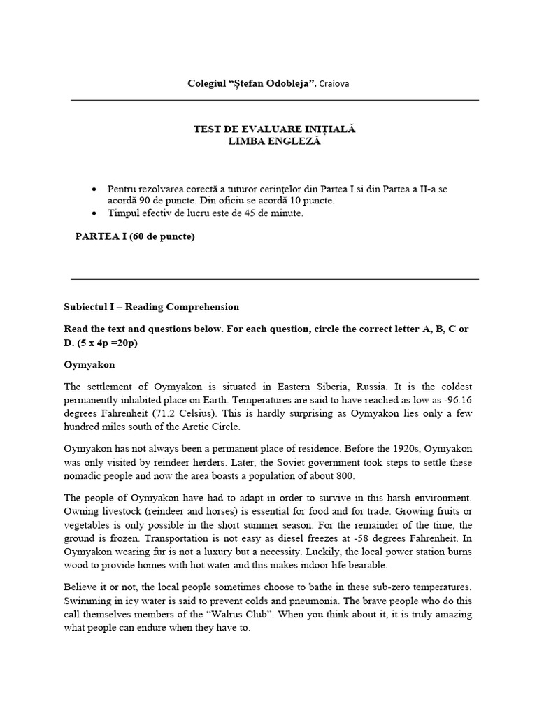 Test Initial 11 A, 11 B | PDF