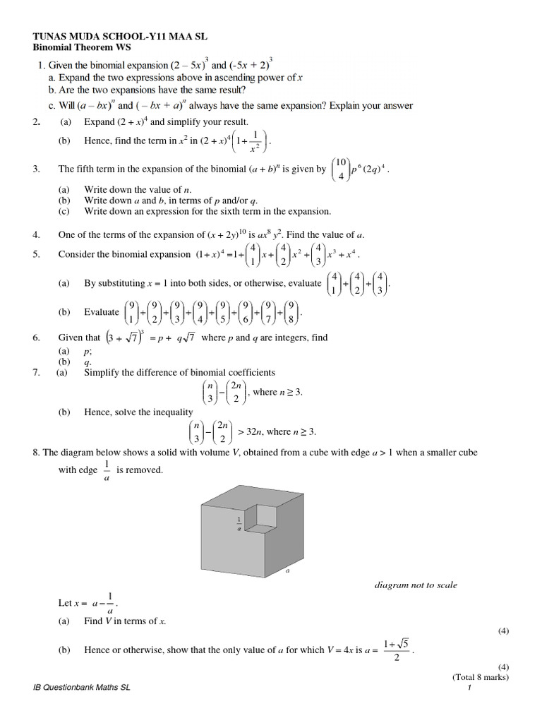 Binomial Theorem Worksheet | PDF | Complex Analysis | Mathematical Objects