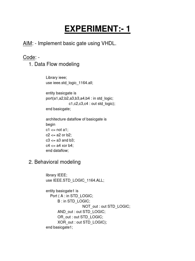 VHDL Basic Gate Implementation Guide | PDF