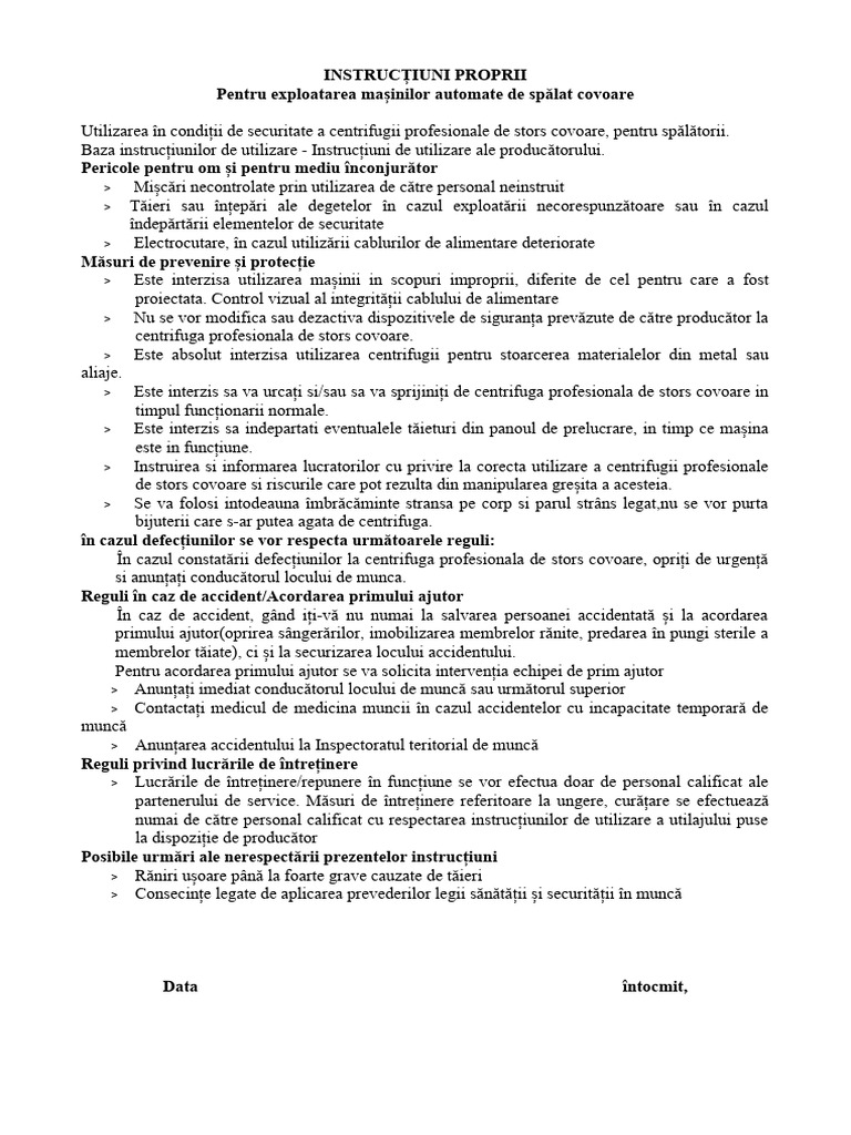 Instructiuni Spalare Covoare | PDF