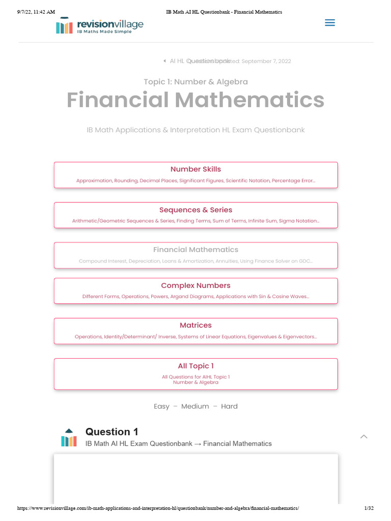 IB Math AI HL Financial Mathematics Guide | PDF | Eigenvalues And ...