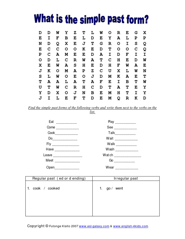 Past Simple Word Search PDF
