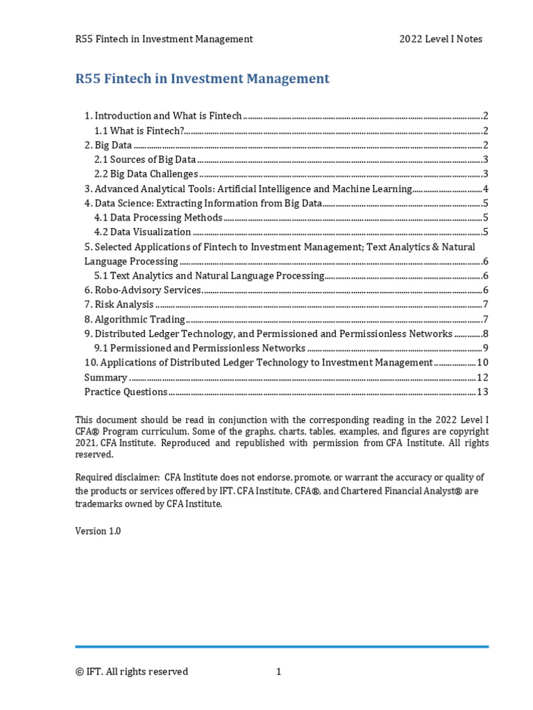 R55 Fintech in Investment Management IFT Notes | PDF | Machine Learning ...