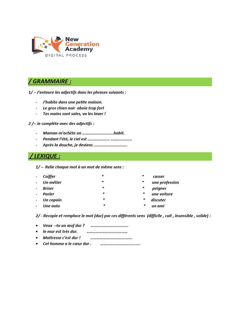 Lexique et grammaire française PDF | PDF