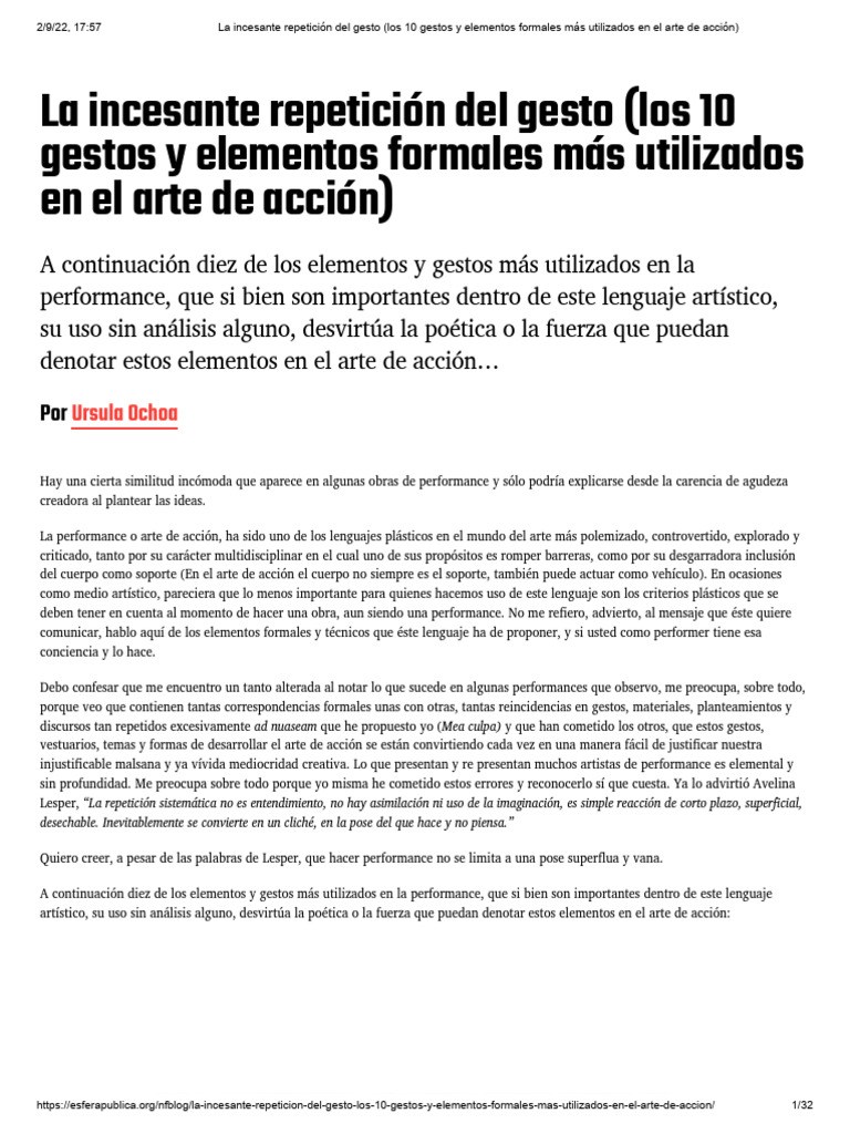 La Incesante Repetición Del Gesto (Los 10 Gestos y Elementos Formales ...