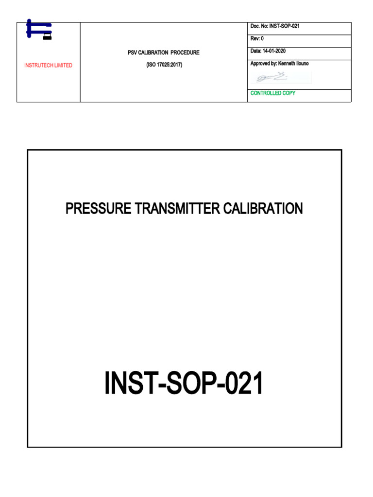 11.0 Pressure Transmitter Calibration PDF Calibration Pressure