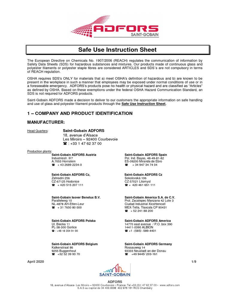 SUIS ADFORS Technical Fabrics EN Avril 2020 | PDF | Fibers | Carcinogen