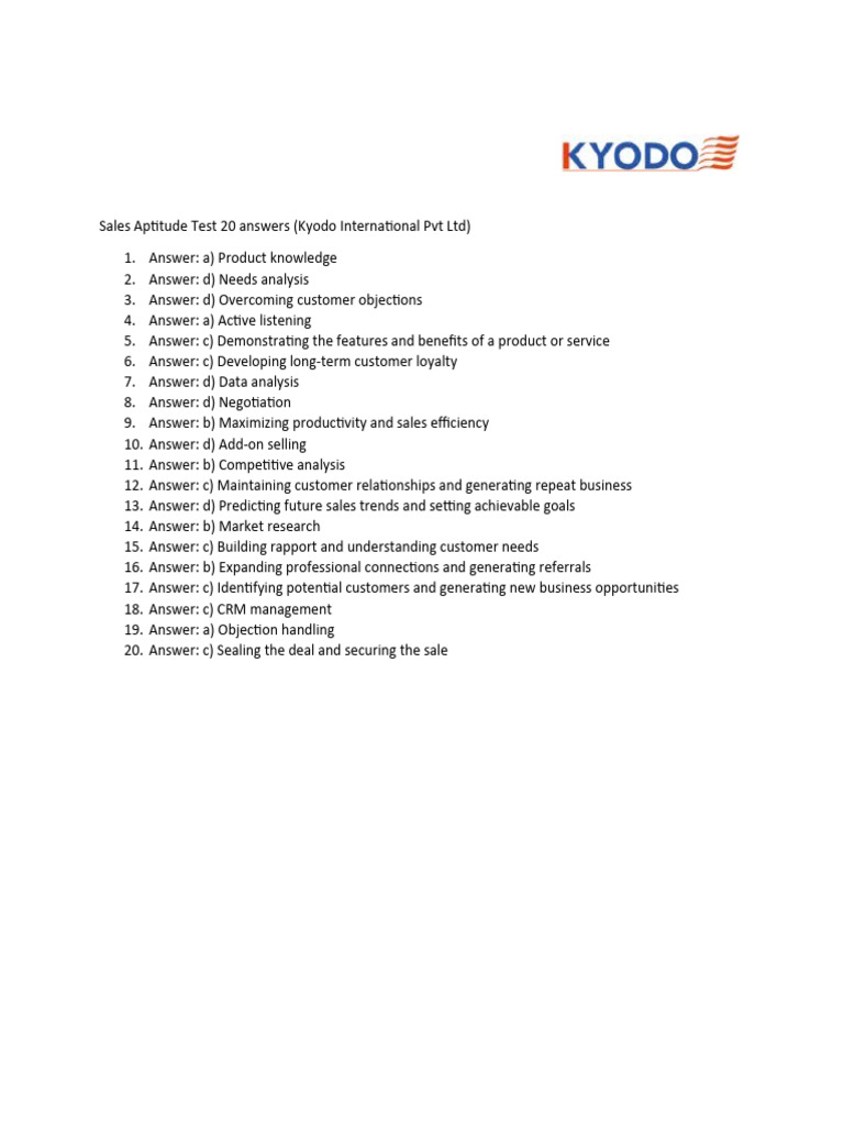 Sales Aptitude Test Answers Overview | PDF | Business