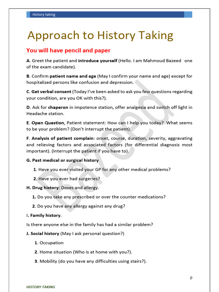 History Taking Pdf Pancreas Medicine