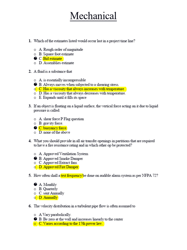 Mechanical Engineering Quiz | PDF | Liquids | Viscosity