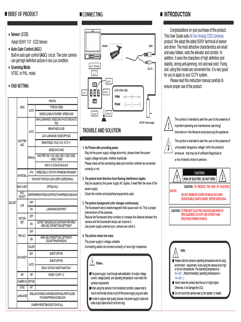 Analog CCD Camera User Guide | PDF | Power Supply | Charge Coupled Device
