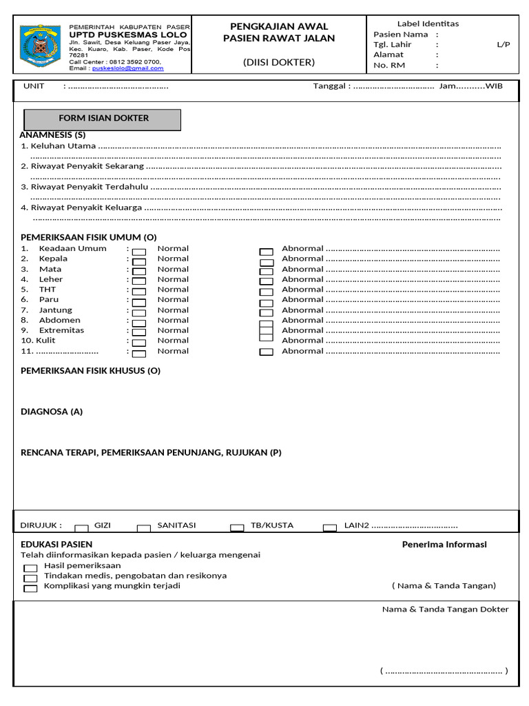 Form Hasil Pengkajian Awal Klinis | PDF
