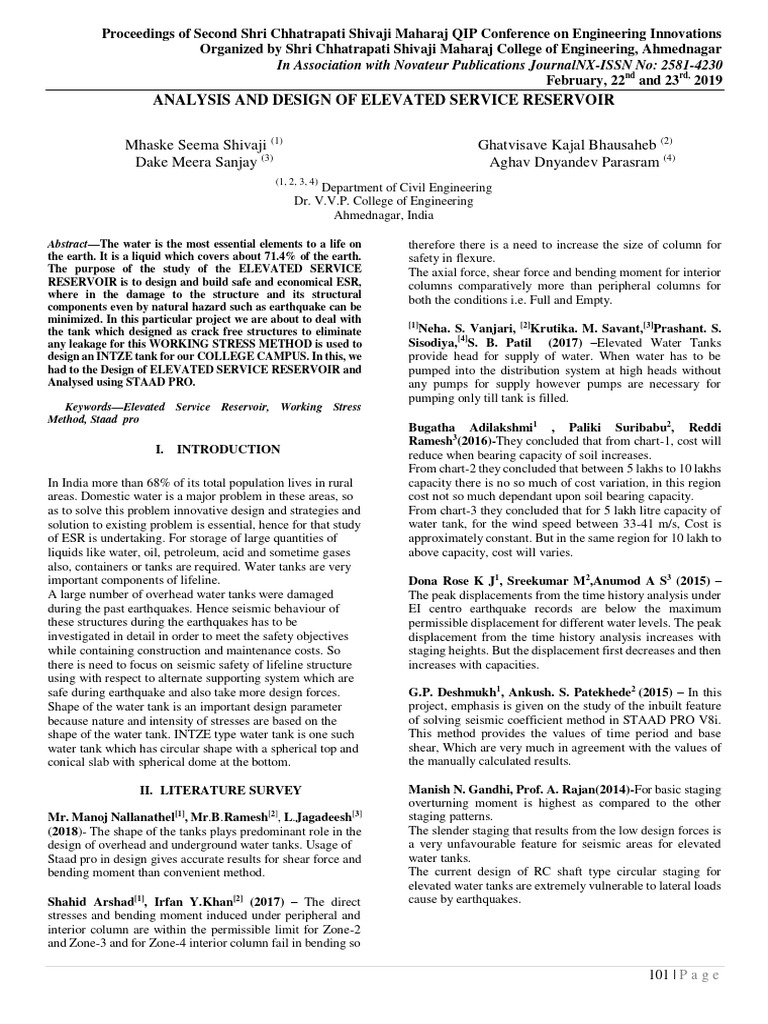 Elevated Service Reservoir Design Analysis | PDF | Pump | Earthquakes