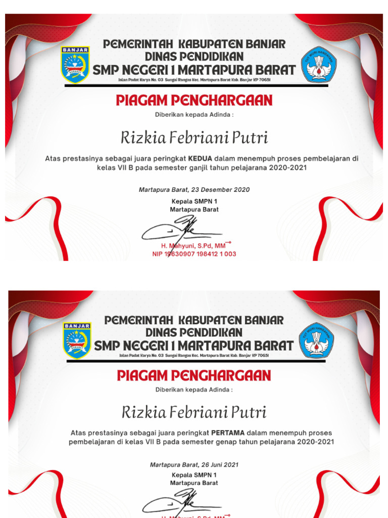 Piagam Juara Kelas Pdf