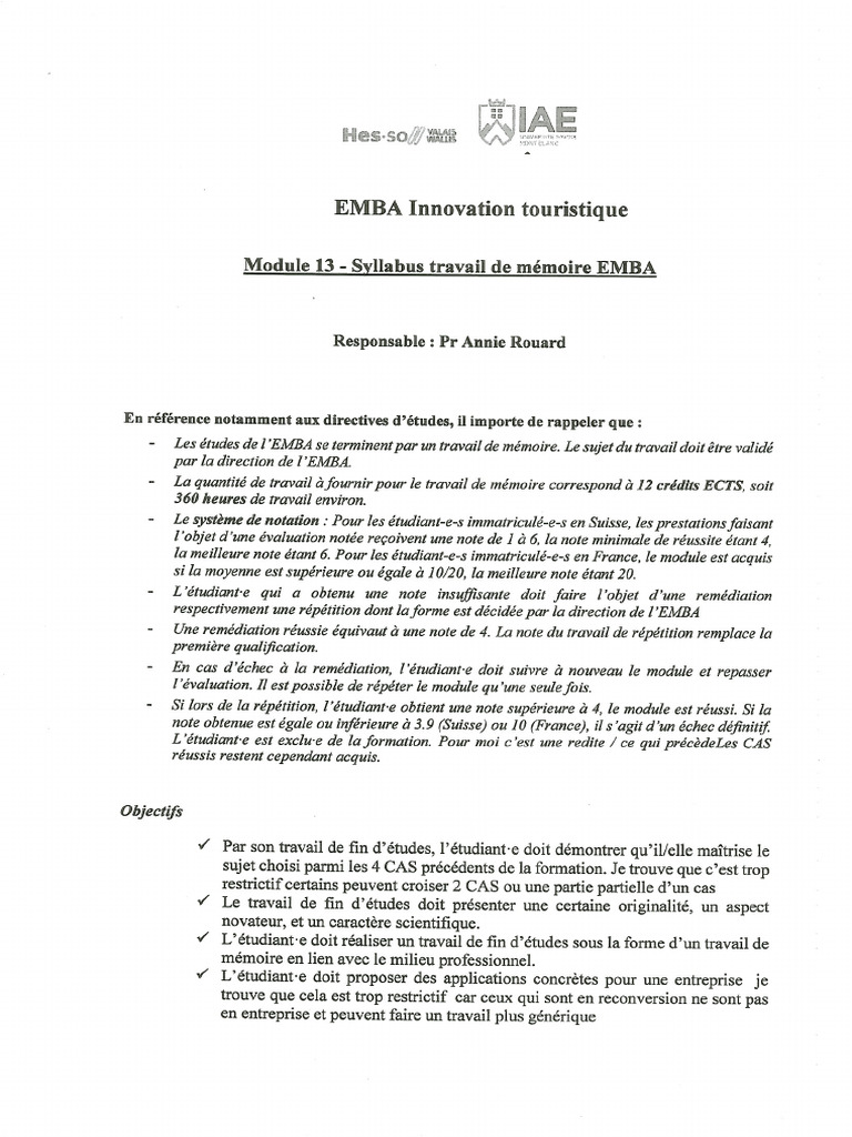 Syllabus Memoire | PDF