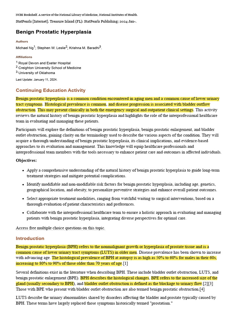 Visual Reference: Understanding Benign Prostatic Hyperplasia Pdf Prostate