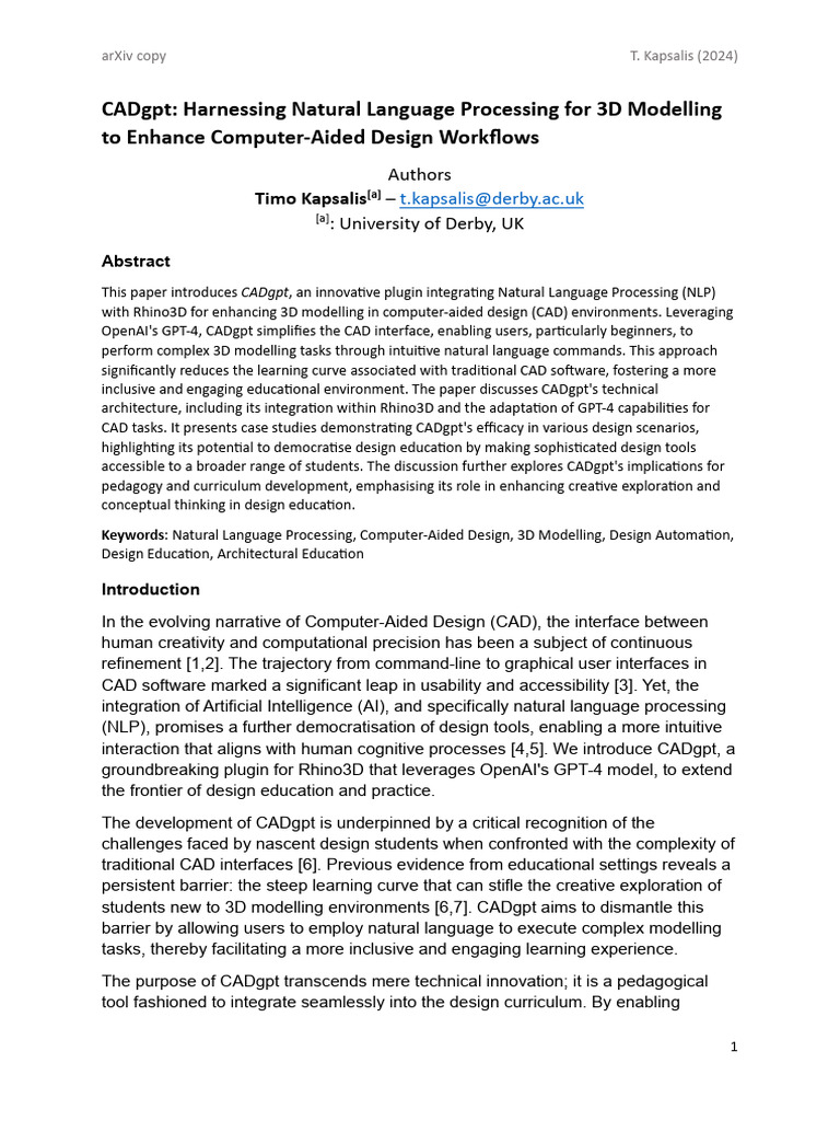 CADgpt: NLP for 3D CAD Modelling | PDF | Artificial Intelligence ...