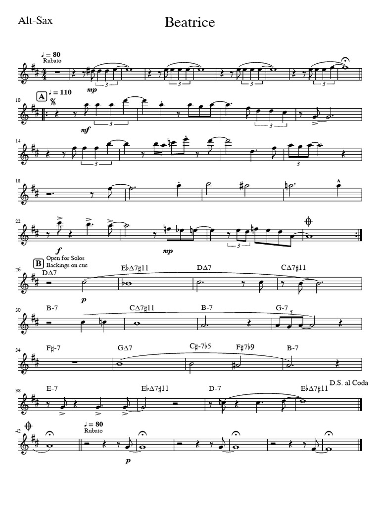 Beatrice Lead Sheet for Saxophone | PDF