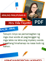 Araling Panlipunan 8: Mrs. Eds Tayoto