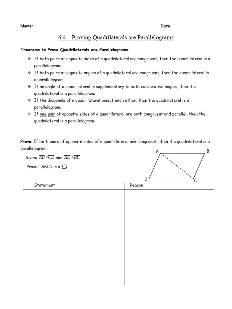 Proving Quadrilaterals as Parallelograms | PDF | Geometric Shapes ...