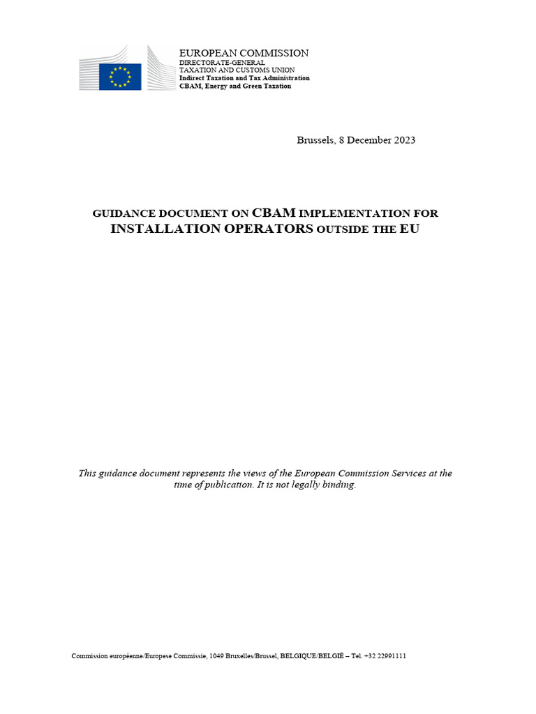 Guidance Document On CBAM Implementation For Installation Operators