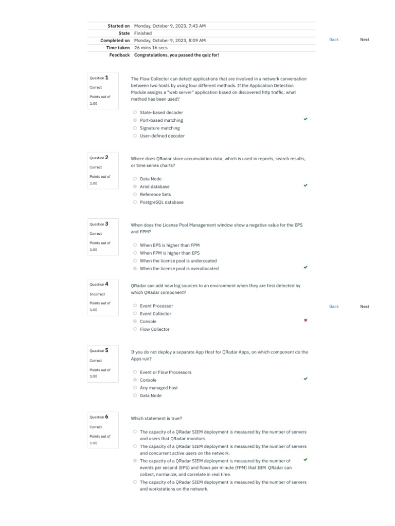 QRadar SIEM - Architecture and Sizing For Technical Sales Quiz Attempt