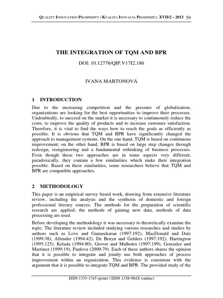 The Integration of TQM and BPR | PDF | Methodology | Economies