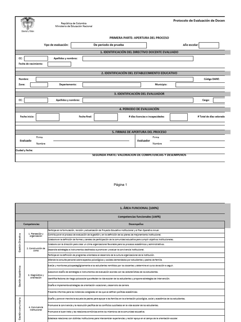 Formato de Evaluacion Periodo de Prueba Docentes y Orientadores | PDF ...