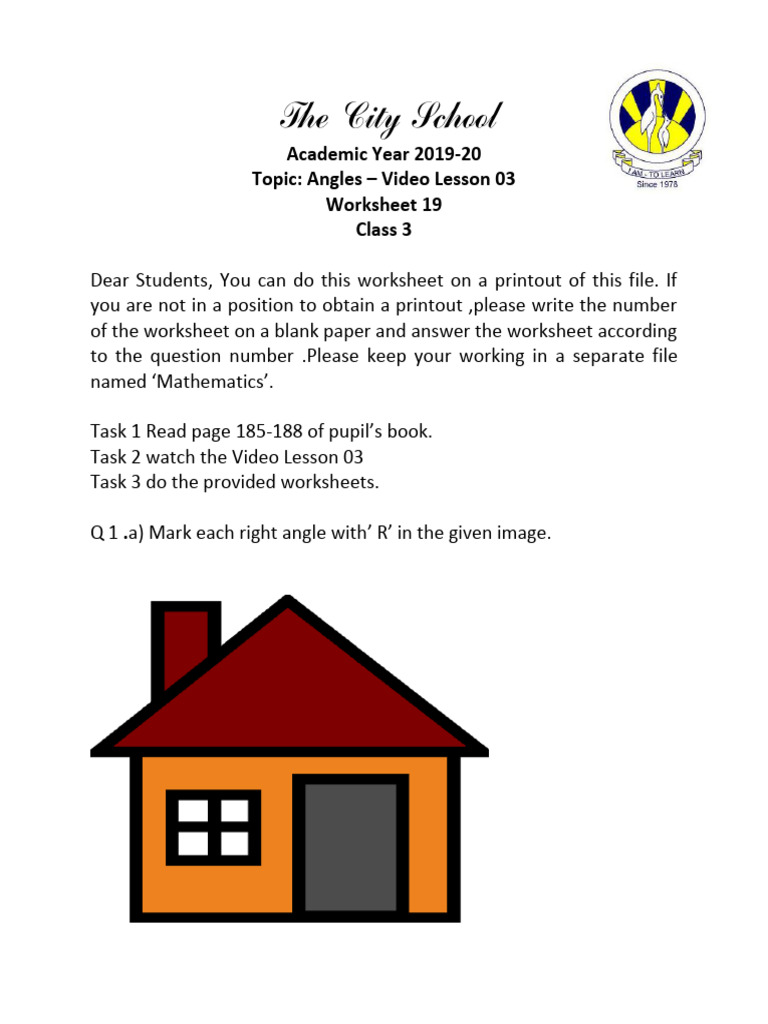 Class 3 Angles Worksheet & Video Lesson | PDF