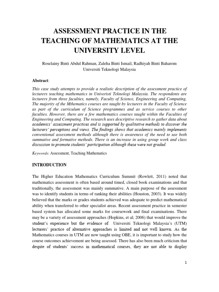 Assessment Of Mathematics Pdf
