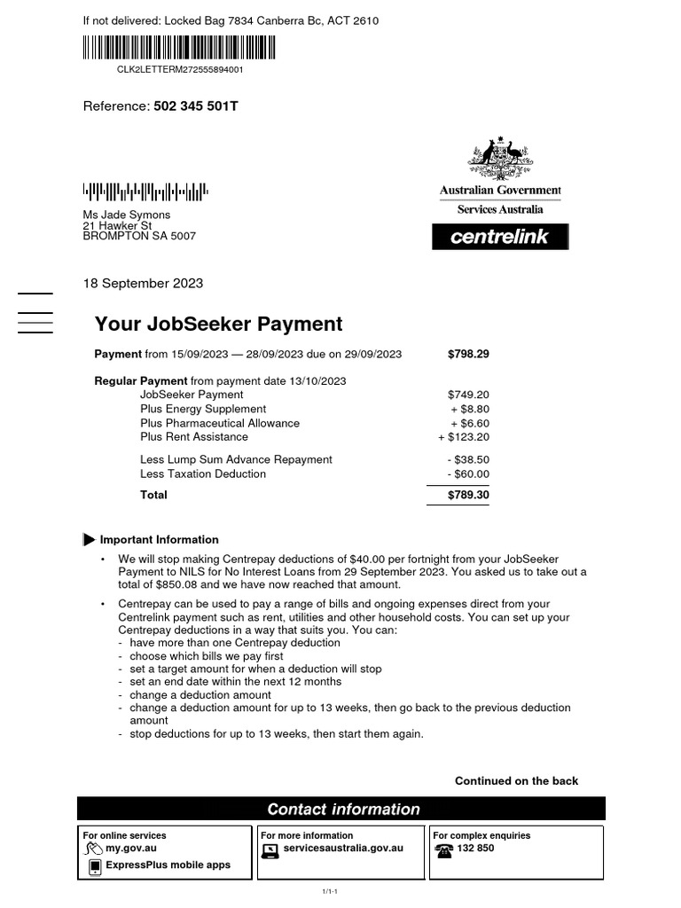 JobSeeker Payment - M272555894 | PDF