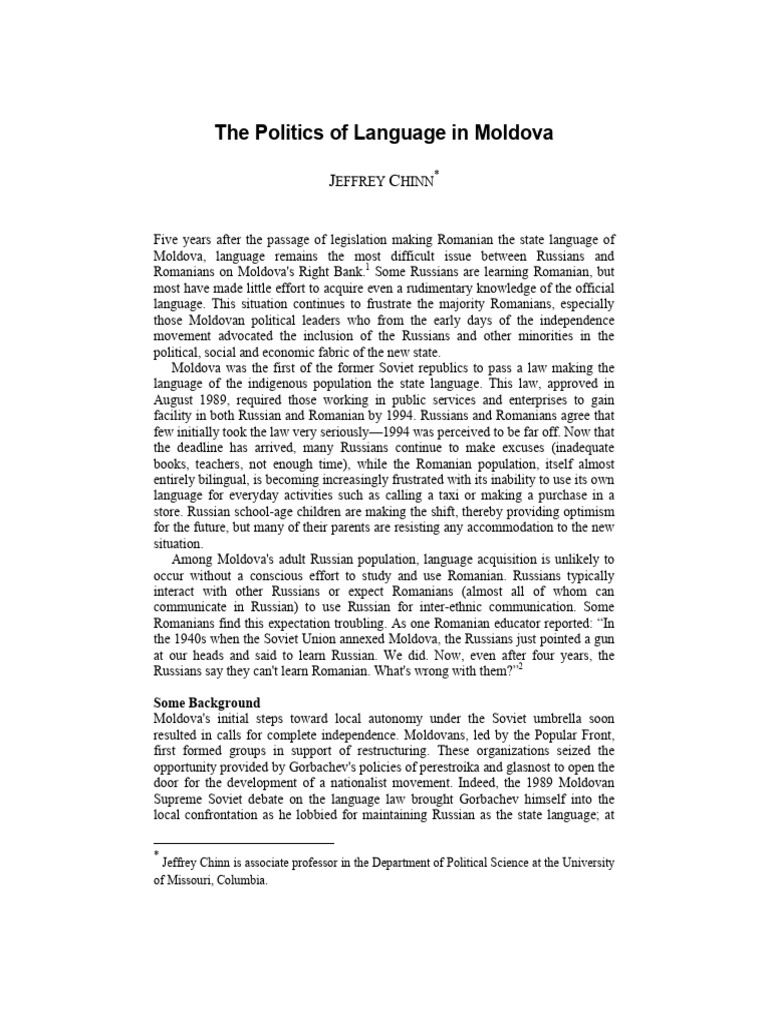 The Politics of Language in Moldova - Jeffrey Chinn | Download Free PDF ...