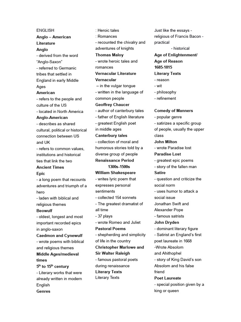 Eng Rev Pdf Poetry English Literature