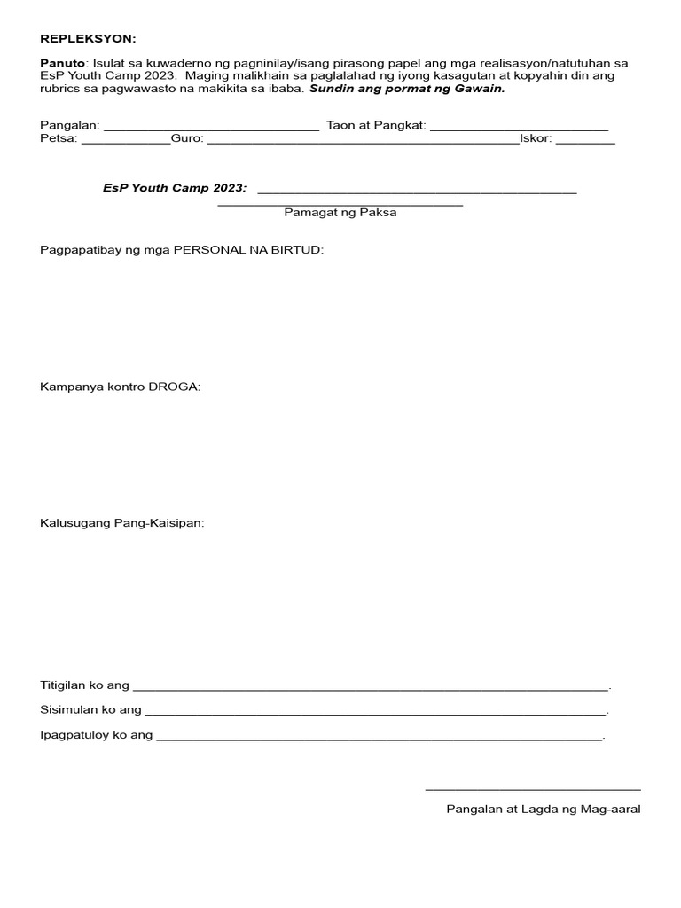 EsP-Youth-Camp-Reflection | PDF