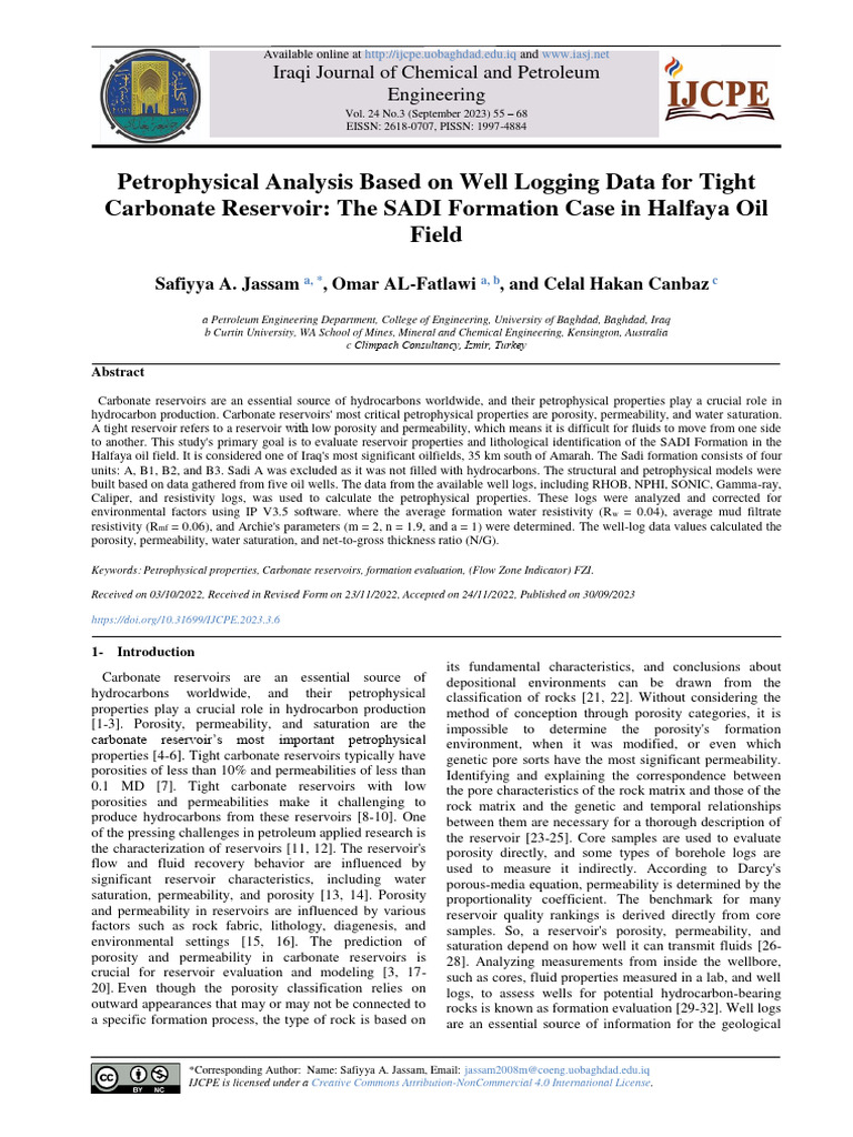 Petrophysical Analysis Based On Well Logging Data Pdf Permeability