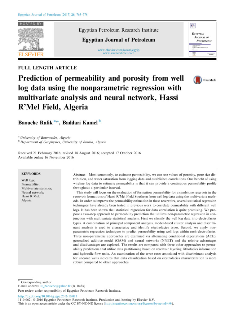 Permeability Prediction Using Well Logs | PDF | Principal Component ...