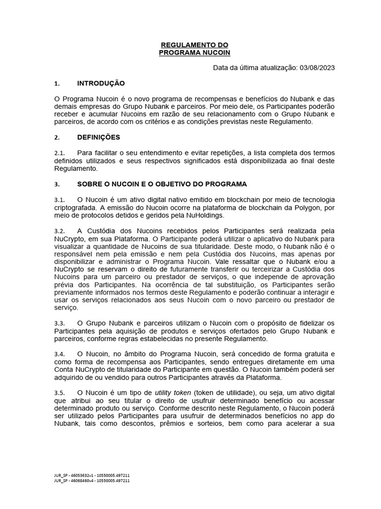Regulamento Programa Nucoin | PDF | Aplicativo para celular | Liquidez de  mercado