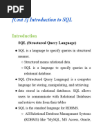 (Unit 3) Introduction To SQL: SQL (Structured Query Language)