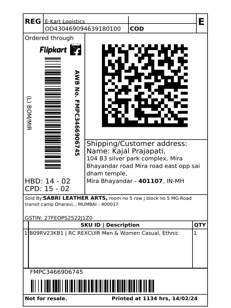 E-Kart Logistics Order Details | PDF