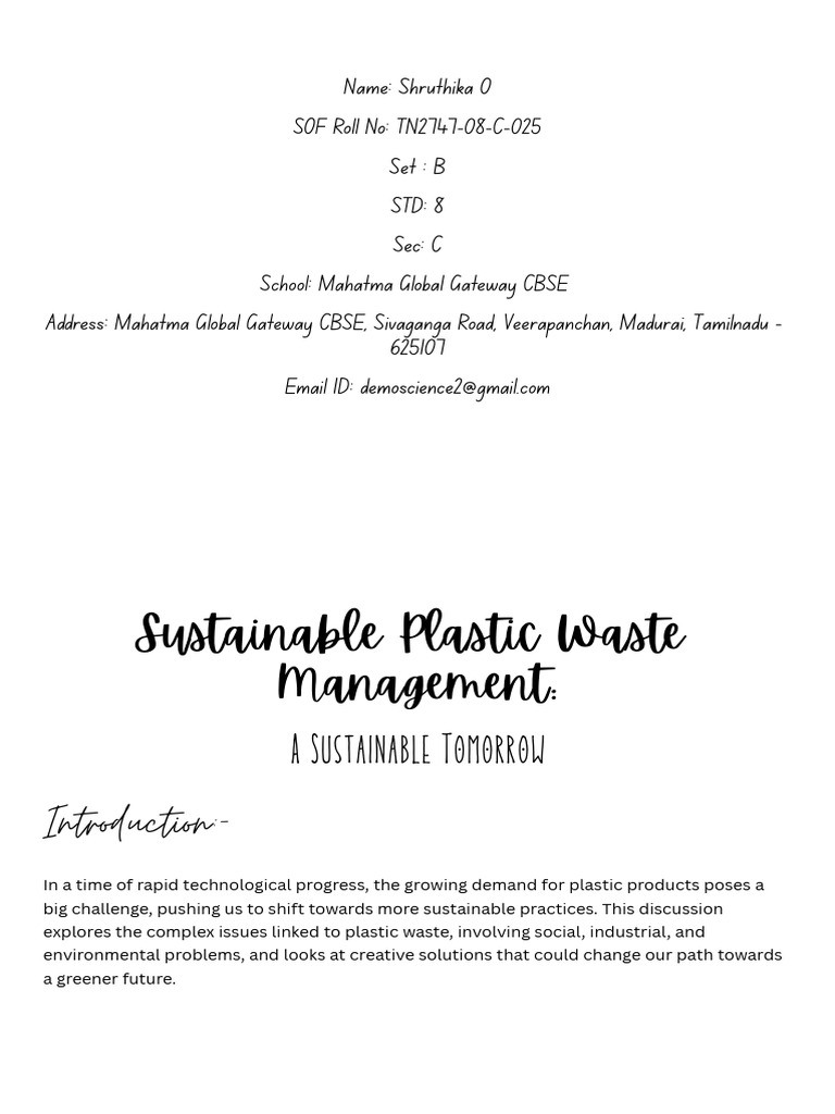 Sustainable Plastic Management Solutions | PDF | Sustainability | Waste