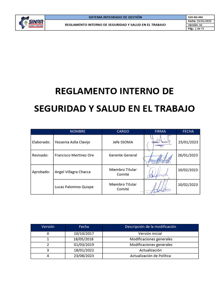 Reglamento de Seguridad Laboral | PDF | Seguridad y salud ocupacional ...