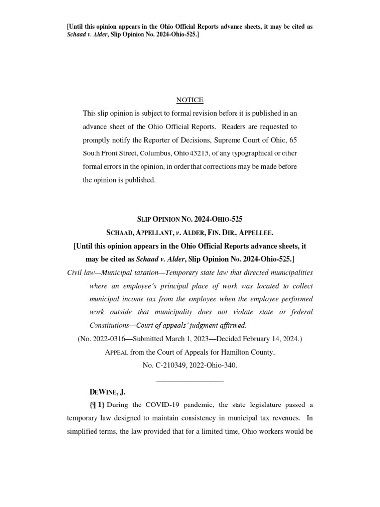 Ohio Supreme Court ruling on taxes for nonresidents PDF