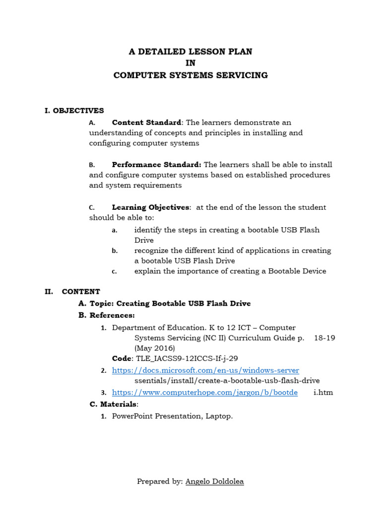 A Detailed Lesson Plan IN Computer Systems Servicing | PDF | Usb Flash ...