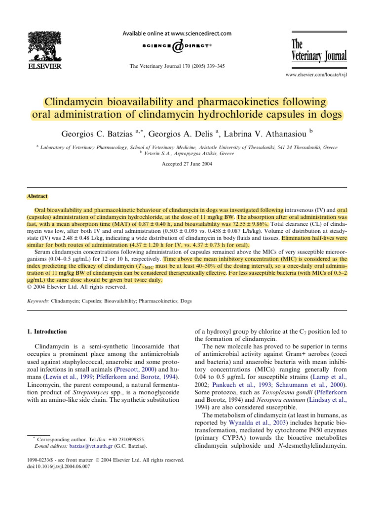 Oral Administration of Clindamycin Hydrochloride Capsules in Dogs