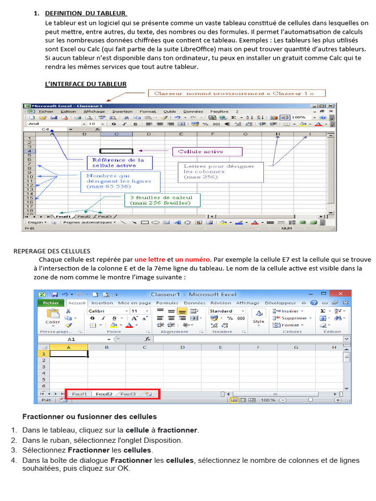 Définition et fonctionnement du tableur | PDF