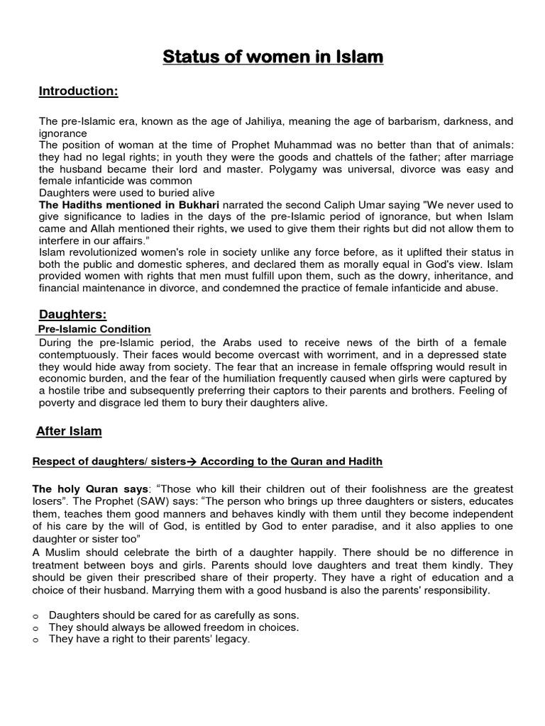 Ch 4status of women in islam 2023 24 pdf muhammad wife