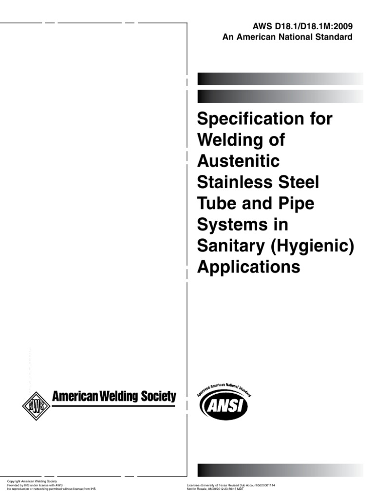Aws d18 1 d18 1m 2009 specification for welding of austenitic
