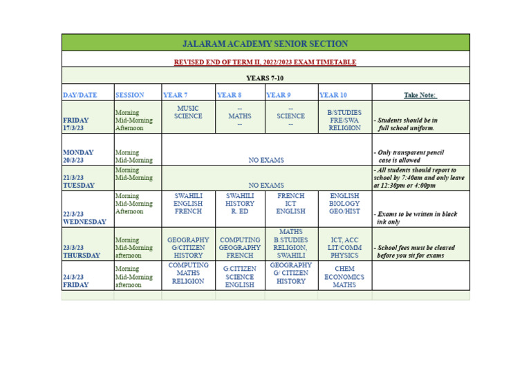 2024 EXAM TIMETABLES Sheet1 (4) PDF Science