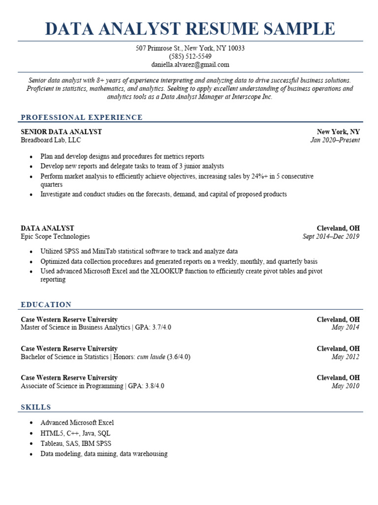 Data Analyst Resume Sample Template | PDF | Data Analysis | Spss